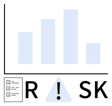 Bar graph with decreasing bars, checklist, the word RISK with an exclamation  Stock Illustration