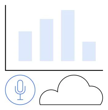 Bar graph depicting data, microphone icon, and cloud icon representing data s Stock Illustration