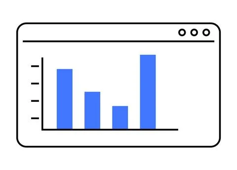 Bar Graph Displayed on Webpage Dashboard in Minimalist Blue and Black Design Ilustração Stock