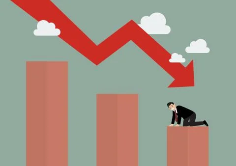 Bar graph down with desperate businessmen Stock Illustration