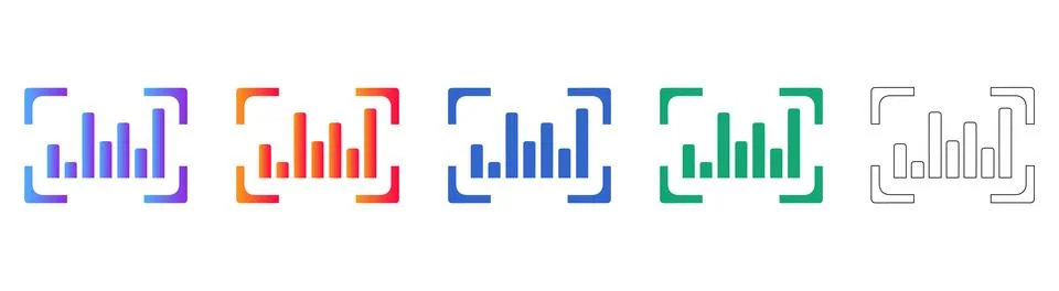 Bar Graph Focus Frame Icons Stock Illustration