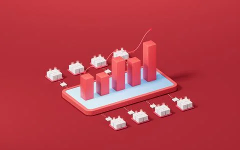 Bar graph with growth trend, 3d rendering. Stock Illustration
