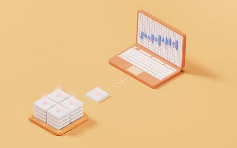 Bar graph with growth trend, 3d rendering. Illustrazione stock