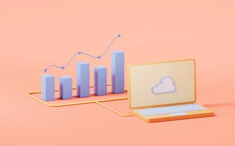 Bar graph with growth trend, 3d rendering. Illustrazione stock