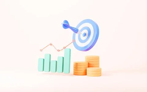 Bar graph, line chart, dollars and target in the yellow background, busines.. Stock-Illustration
