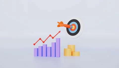 Bar graph, line chart, financial growth, dollar and target, business development Stock Illustration