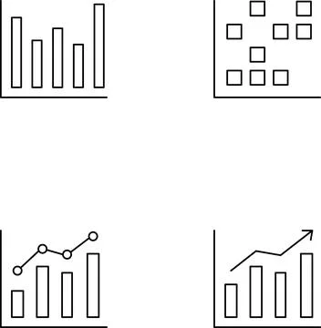 Bar graph line icons set. Graph, Line, Bar, Chart, Diagram, Report, Statistics Stock Illustration