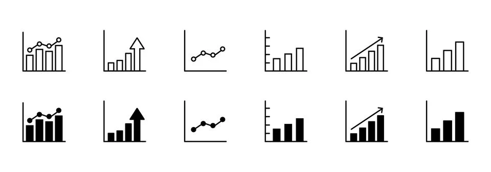 Bar graph line icons set. Graph, Line, Bar, Chart, Diagram, Report, Statist.. 스톡 일러스트