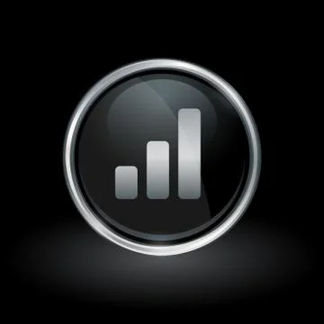 Bar graph progress icon inside round silver and black emblem Illustrazione stock