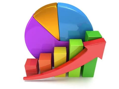 Bar graph with red arrow and pie chart Stock Illustration