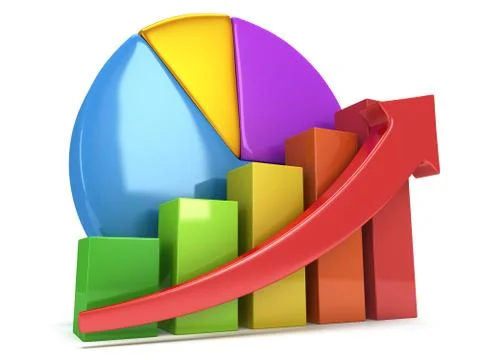 Bar graph with red arrow and pie chart Stock Illustration
