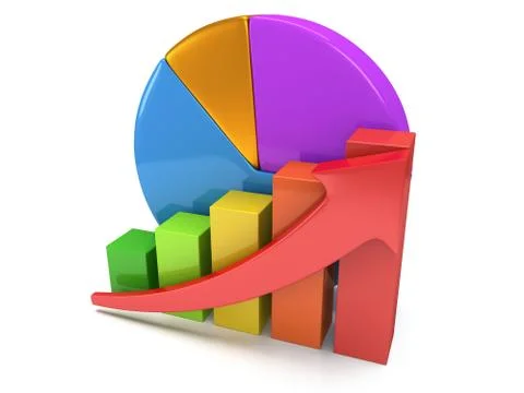 Bar graph with red arrow and pie chart Stock Illustration
