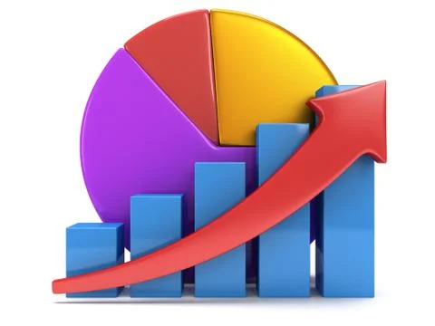 Bar graph with red arrow and pie chart Stock Illustration