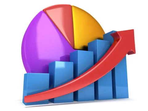 Bar graph with red arrow and pie chart Stock Illustration