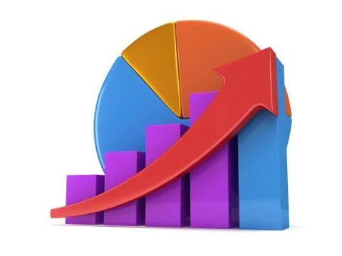 Bar graph with red arrow and pie chart Stock Illustration