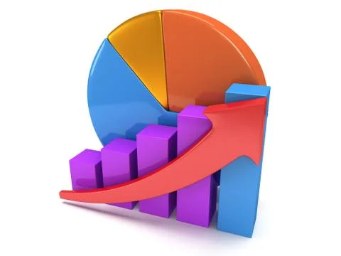 Bar graph with red arrow and pie chart イラスト素材