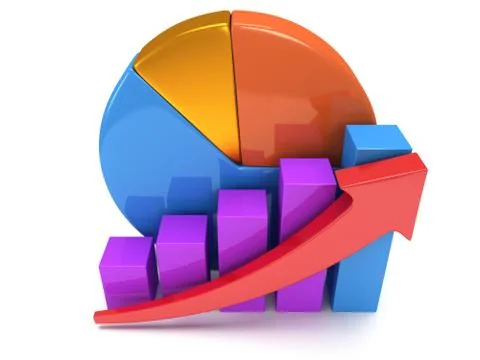 Bar graph with red arrow and pie chart Stock Illustration