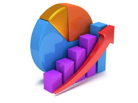 Bar graph with red arrow and pie chart Stock Illustration