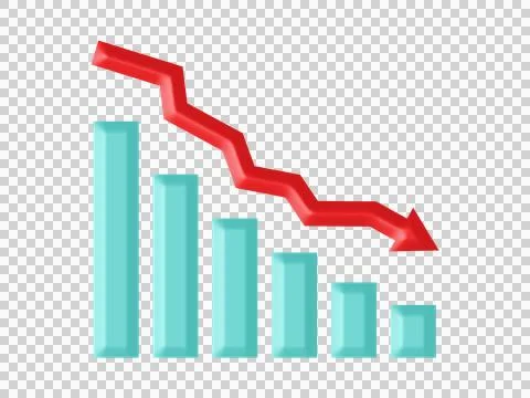 Bar graph with red arrow down showing stock market loss Stock Illustration