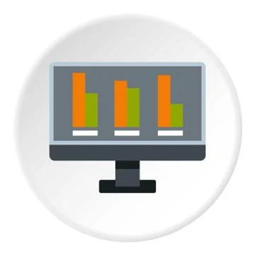 Bar graph on the screen of computer icon circle Stock Illustration