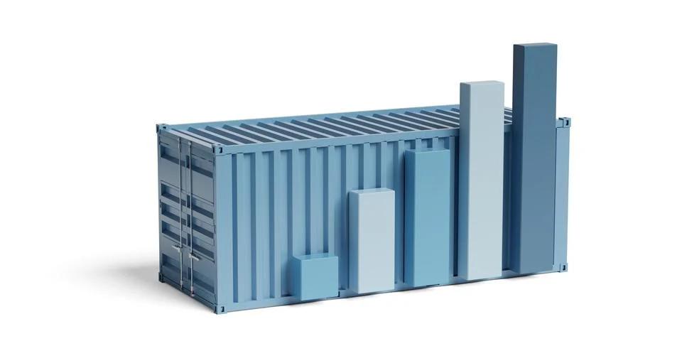 Bar graph on side of cargo, freight or shipping container on white backgrou.. Stock Illustration
