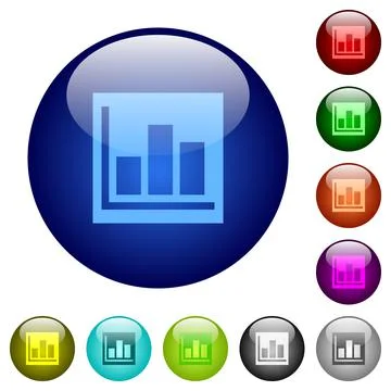 Bar graph statistics solid color glass buttons Stock Illustration