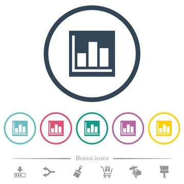 Bar graph statistics solid flat color icons in round outlines Stock Illustration