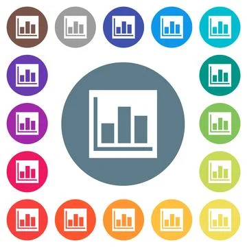 Bar graph statistics solid flat white icons on round color backgrounds Stock Illustration