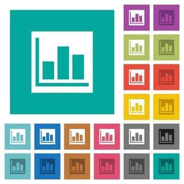 Bar graph statistics solid square flat multi colored icons Stock Illustration