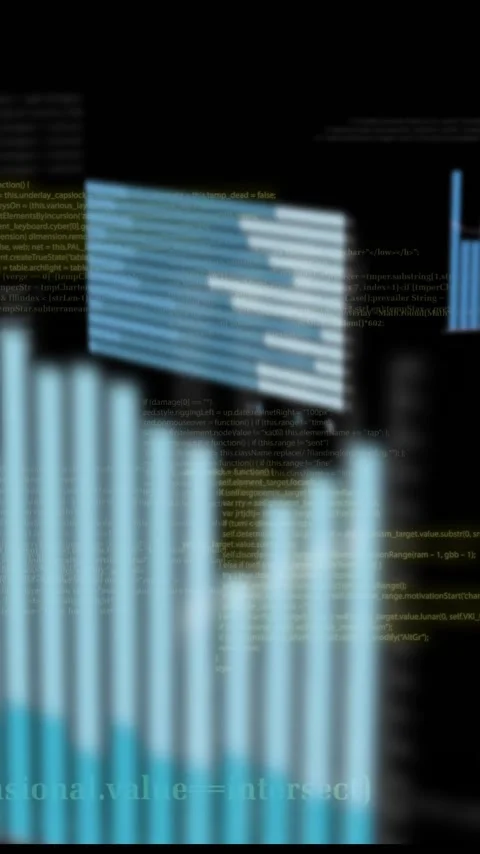 Bar graphs and code snippets, data analysis and visualization animation Stock Footage 341927942