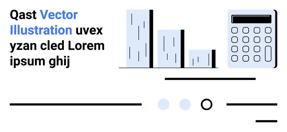 Bar graphs with three varying heights, a calculator with blue and black detai Stock Illustration