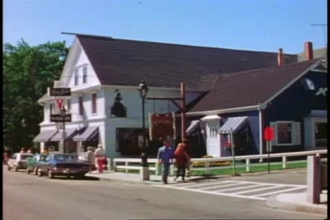BAR HARBOR, MAINE, 1978, main street busy with people Stock Footage 11865751