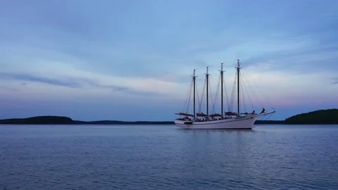 Bar Harbor, USA - June 8, 2017: Sunset in Maine village with Margaret Todd Video stock 80204856