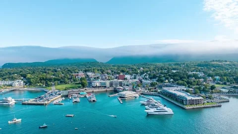 Bar Harbor Waterfront Aerial Hyperlapse Видео 345456040