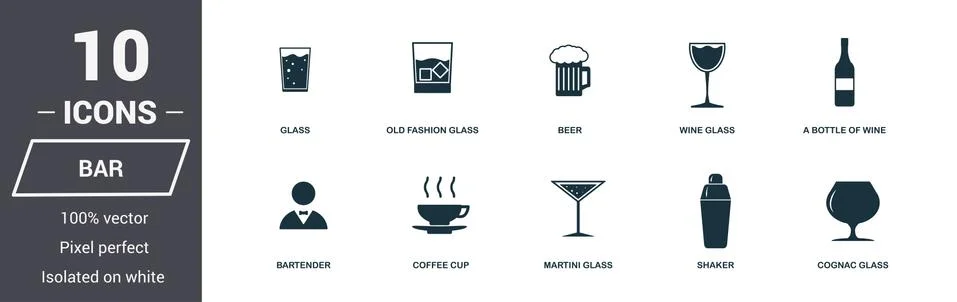 Bar icon set. Premium quality symbol collection. Bar icon set simple elements 스톡 일러스트