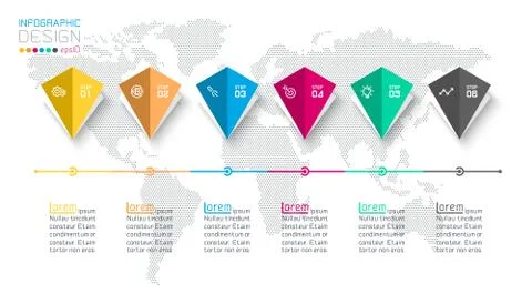 Bar labels infographic with 6 steps. Illustrazione stock