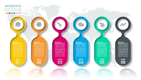 Bar labels infographic with 6 steps. Stock Illustration