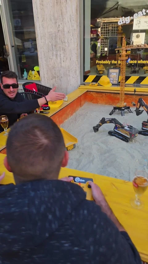 Bar Lets Patrons Dig, Drink, and Drive, Bucharest, Romania - 02 Oct 2026 Video stock 347682609