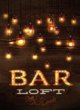 Bar loft glowing lights Stock Illustration