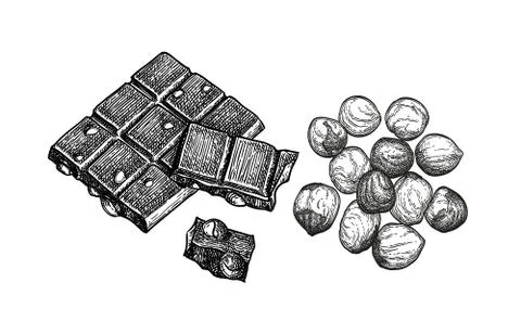 Bar of milk chocolate with hazelnuts. Stock Illustration