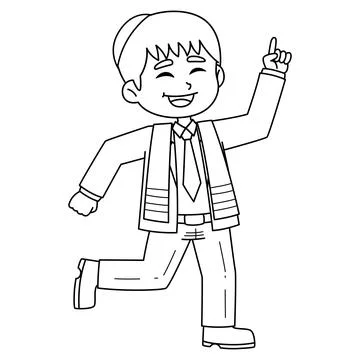 Bar Mitzvah Boy Doing Dancing Isolated Coloring Stock Illustration