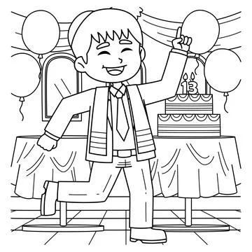 Bar Mitzvah Boy Doing Dancing Coloring Page Stock Illustration