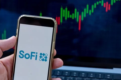 Bar, Montenegro, 8 June 2026, Growth company SoFi share price exchange market Foto stock