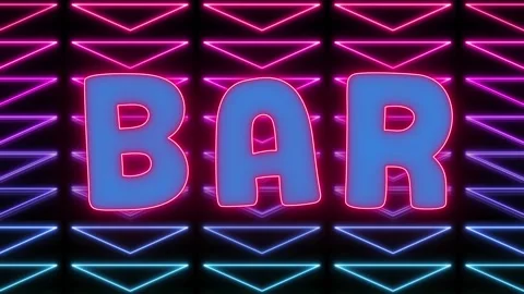 Bar neon glowing headline text with abstract triangle wall in background. Stock Footage 299054986