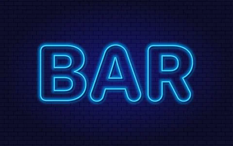 Bar. Neon Outline Design Element. Text. Concept for Cocktail Bar, Pub, Party Stock Illustration