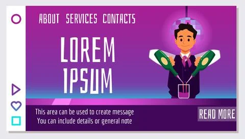 Bar or pub house web banner with bartender or barkeeper flat vector illustration Stock Illustration