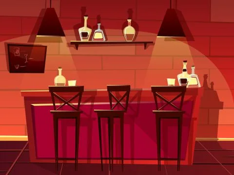 Bar pub counter interior vector cartoon illustration Stock Illustration