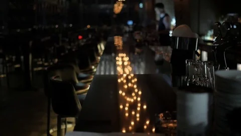 The bar in the restaurant in the evening Stock Footage 79680974
