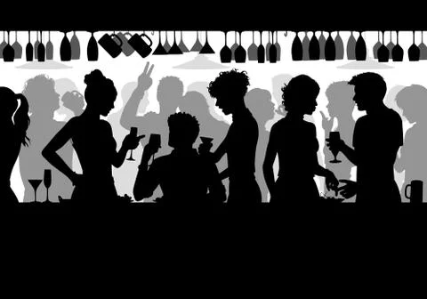 Bar scene silhouette Stock Illustration