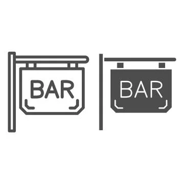 Bar signboard line and solid icon, Bartenders Day concept, Night bar sign on 스톡 일러스트